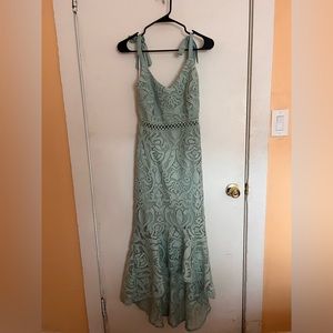 Won Your Heart Sage Green Lace Tie-Strap High-Low Midi Dress